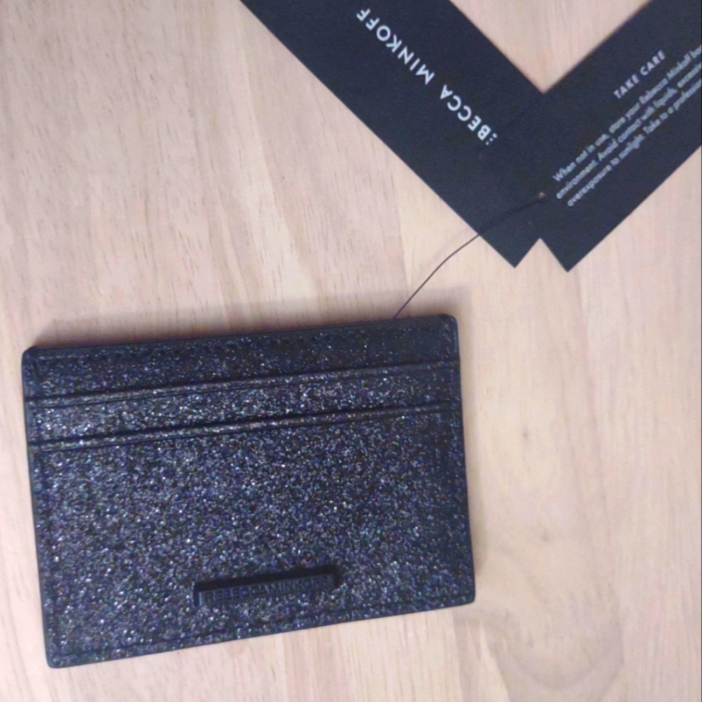 Rebecca Minkoff Black Glitter Sparkle Cardholder Wallet Accessory Y2K